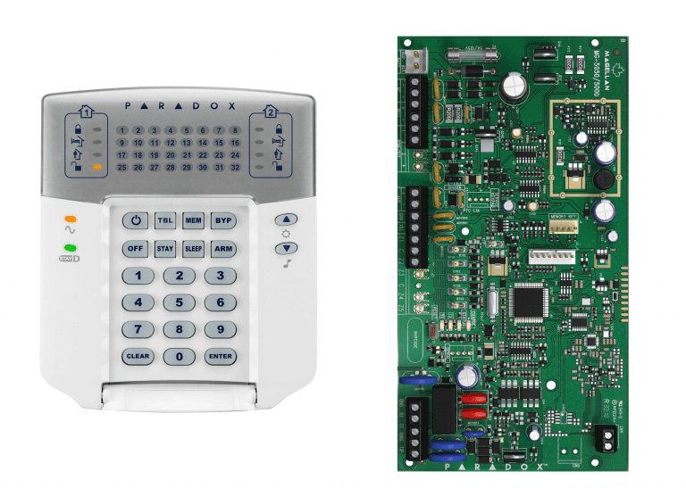 PARADOX-MG5000-K32LED کنترل پنل بی سیم 32 زون MG5000 به همراه کی پد K32LED و ریموت REM1 - Image 1